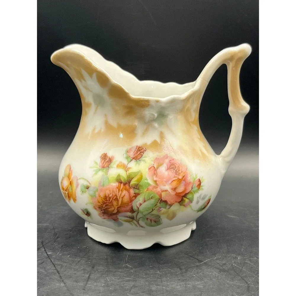 Vintage Floral Pitcher Germany Ceramic Creamer Rose Bouquet Shabby Chic Decor 4